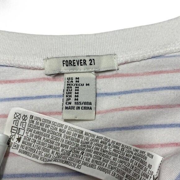 Forever 21 Striped V Neck Long Sleeve relaxed Crop T shirt White red sz m - Picture 5 of 7